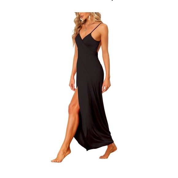 Womens Black Wrap Swimsuit Cover Up - Swimwear Wrap Dress | Allegra K - Picture 2 of 4